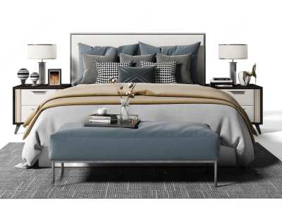 现代双人床3D模型下载